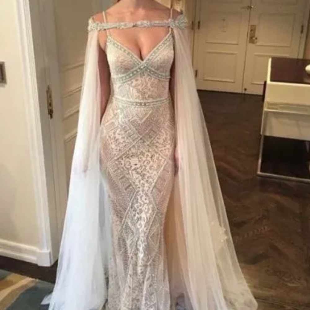 Tulle beaded cape only. Dress is not included.